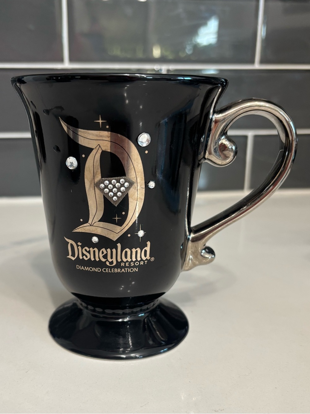 Disney Black and Gold Disneyland Resort Diamond Celebration Pedestal Mug